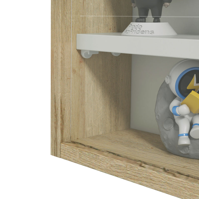 5 Tier Wall Display Cabinet with Glass Doors and Adjustable Shelves for Home Office Natural