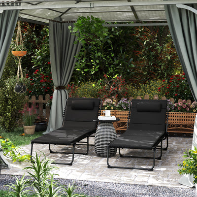 Set of 2 Black Folding Sun Loungers with Reclining Design and Side Pockets by Outsunny