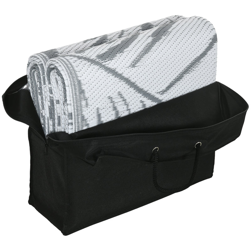 Grey and White Reversible Outdoor RV Rug with Carry Bag for Camping 182 x 274cm