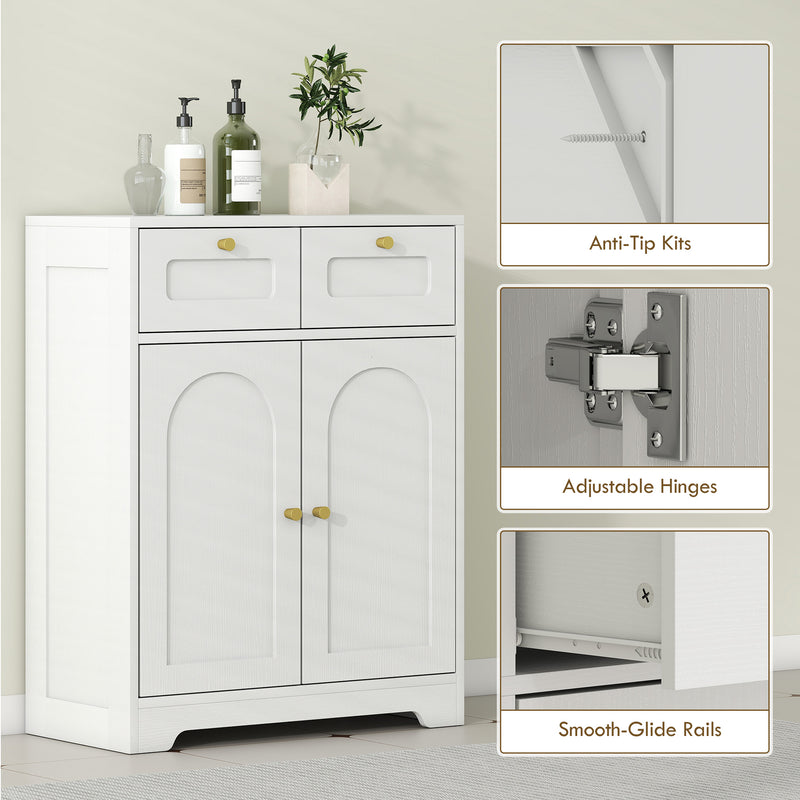 Bathroom Floor Cabinet with 2 Storage Drawers Ideal for Towels and Toiletries White