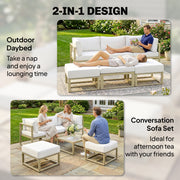 Garden Sofa Set with Daybed and Coffee Table for Flexible Outdoor Lounging, Cream White & Rose Gold Outsunny