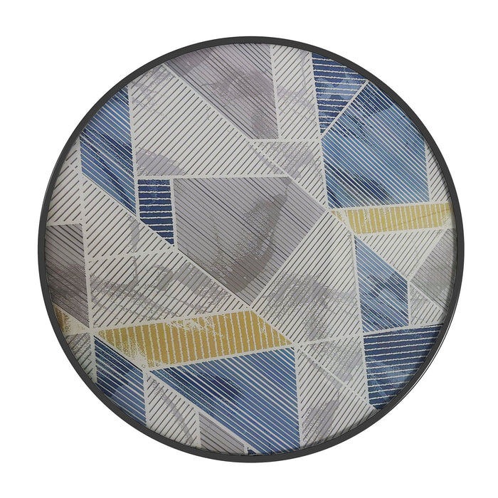 Round 60cm Garden Table with Printed Glass Top Ideal for Outdoor Dining Multicolour