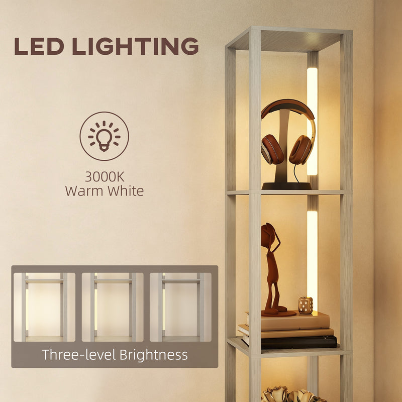 Floor Lamp with Shelves and Adjustable LED for Space Saving Storage