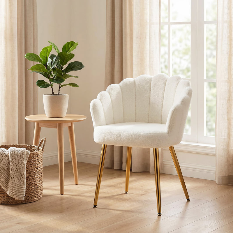 Bedroom Accent Chair with Soft Faux Lamb Wool and Supportive Back for Relaxing Cream