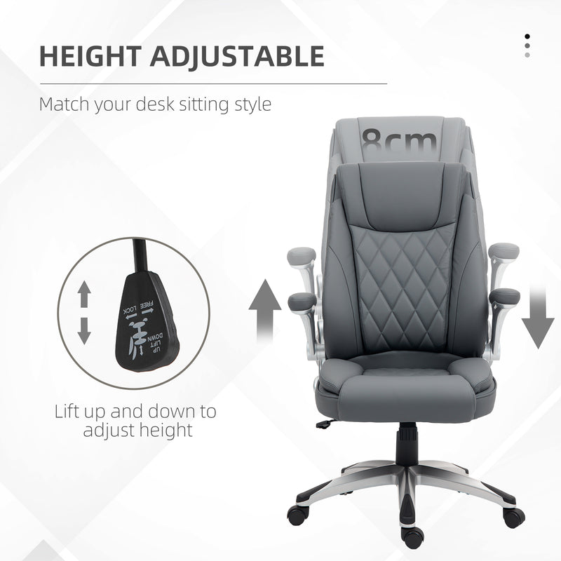 Dark Grey Faux Leather Executive Swivel Office Chair With Padded Arms by Vinsetto