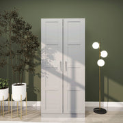 Grey Double Panelled Door Wardrobe with Shelves for Bedroom Storage by HOMCOM