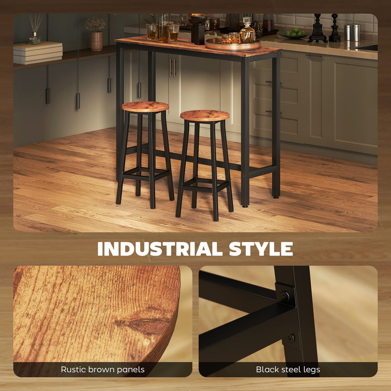 Set of 2 Industrial Bar Stools with Footrest Ideal for Breakfast Bar Seating Rustic Brown