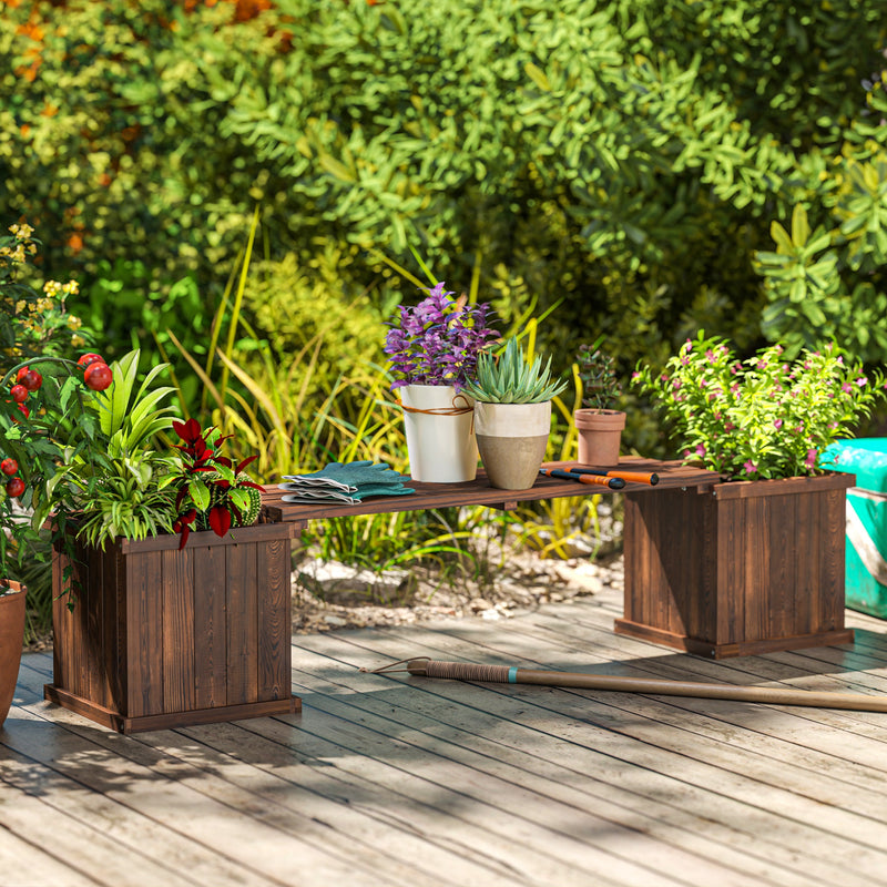 Wooden Raised Garden Planter Bench for Easy Plant Care and Outdoor Seating Carbonised Finish