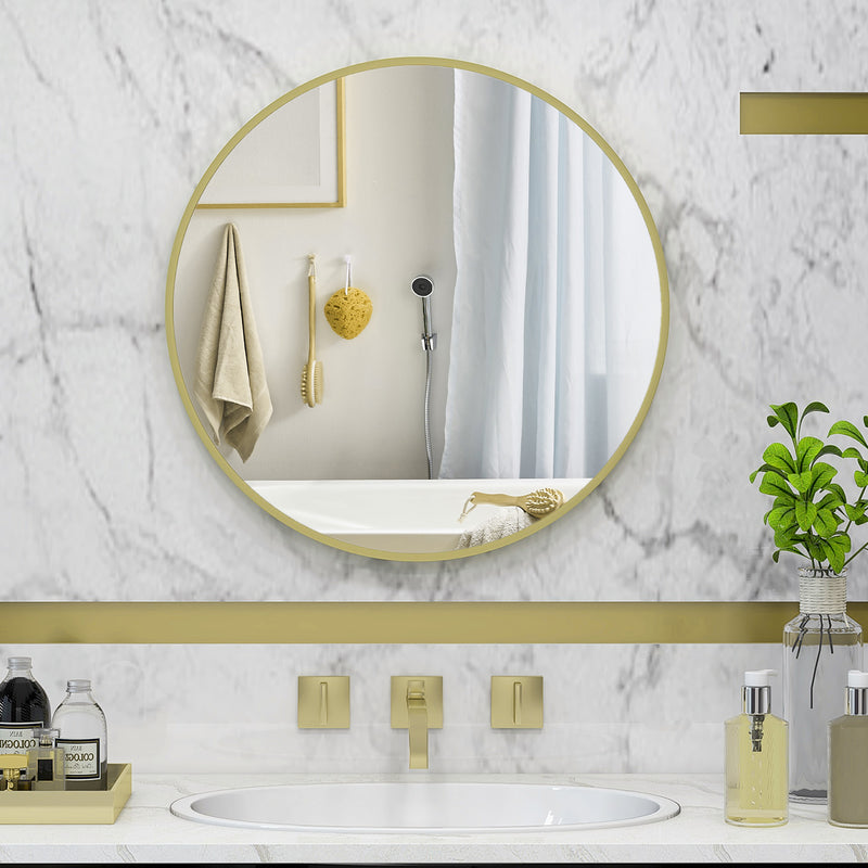 Round Aluminium Frame Bathroom Mirror 70cm Ideal for Modern Interiors Gold Tone