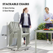 6 Seater Garden Table and Chairs With Large Rectangular Table and Stackable Chairs Light Grey Outsunny