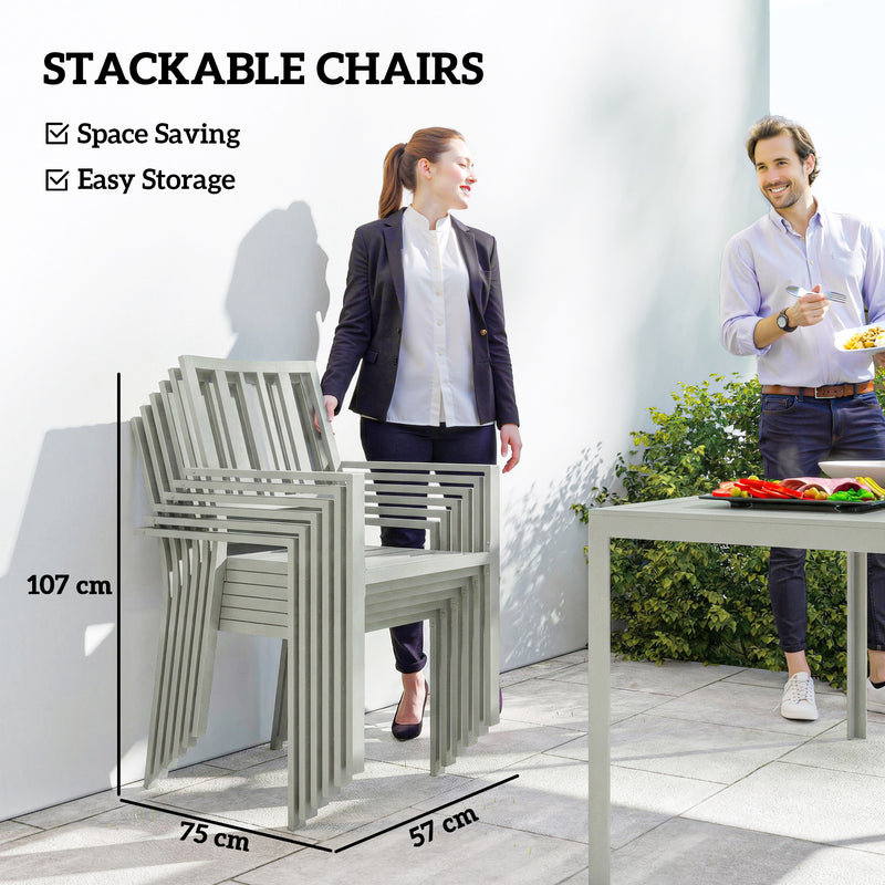 6 Seater Garden Table and Chairs With Large Rectangular Table and Stackable Chairs Light Grey Outsunny