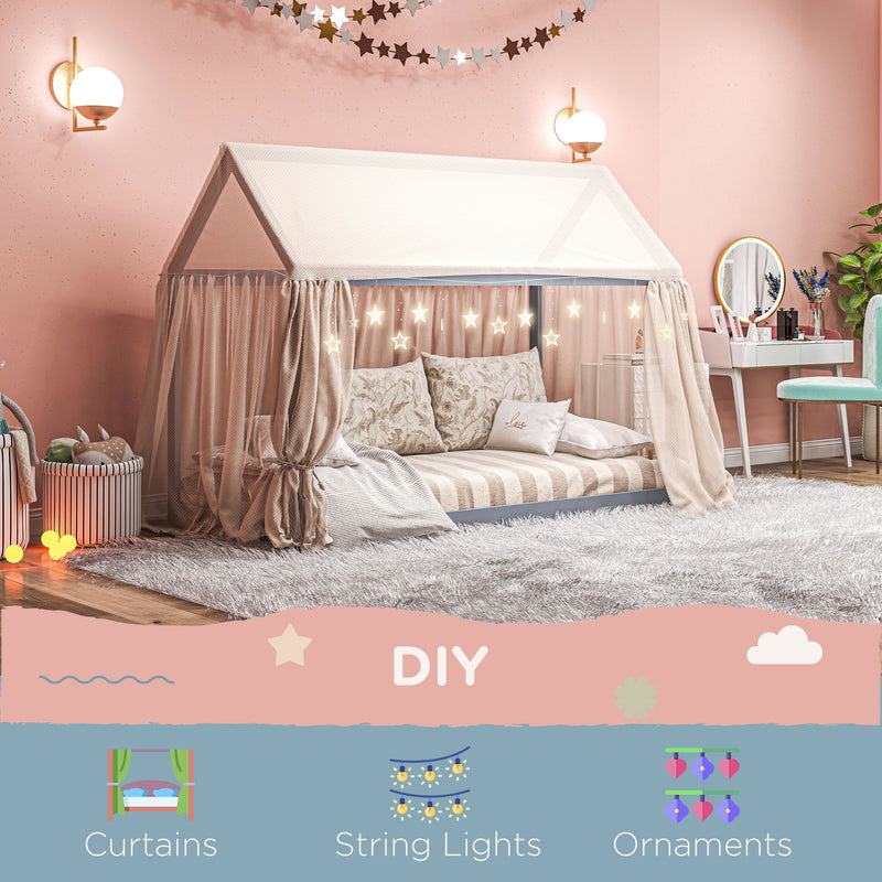 Scandinavian Style Wooden Single Bed Frame For Kids With Solid Pine Base Grey