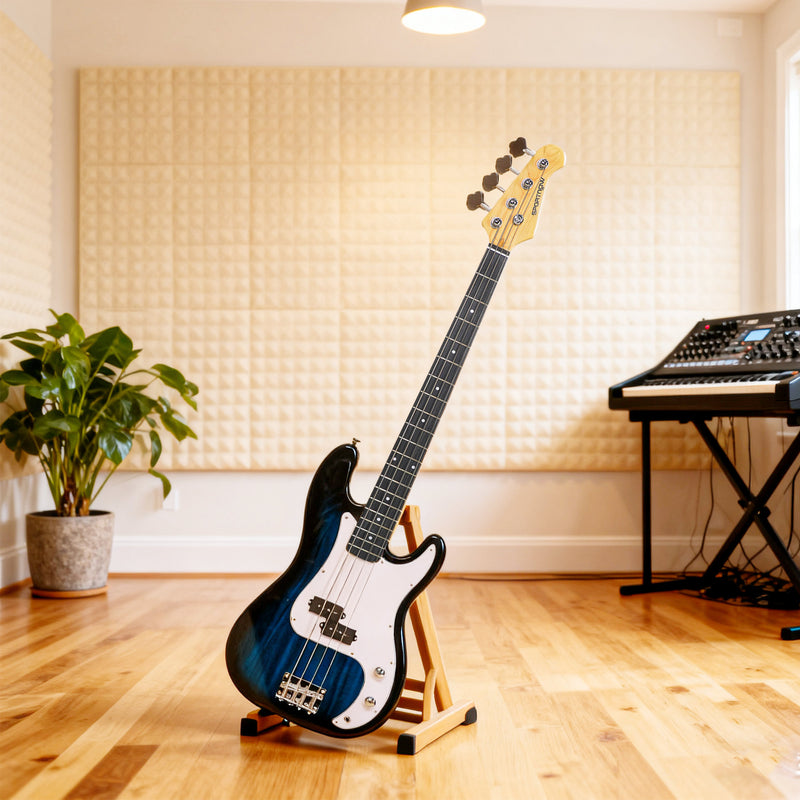 Electric Bass Guitar Starter Kit With Amplifier and Bag for Home Practice Blue Black