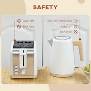 White 1.7L Fast Boil Cordless Kettle and 2 Slice Toaster Set With 7 Browning Levels by HOMCOM