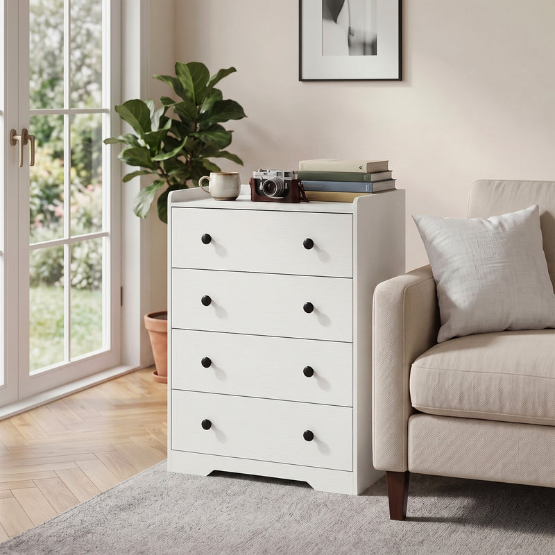 Slim Chest of Drawers for Small Bedrooms with Open Shelf and 4 Deep Drawers