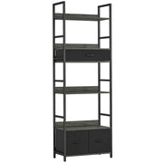 6 Tier Industrial Bookshelf With Storage Drawers For Home Office Or Living Room Grey
