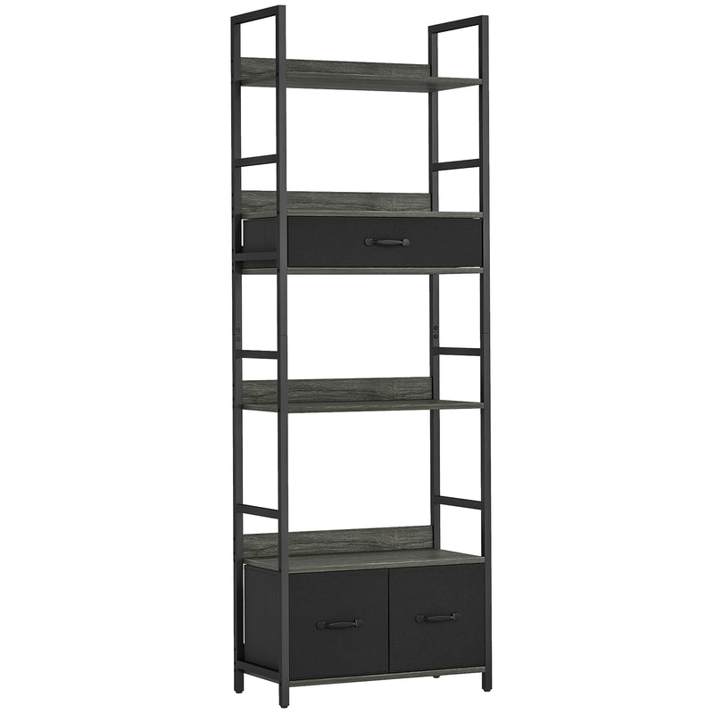 6 Tier Industrial Bookshelf With Storage Drawers For Home Office Or Living Room Grey