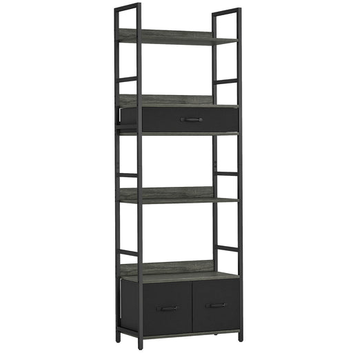 6 Tier Industrial Bookshelf With Storage Drawers For Home Office Or Living Room Grey