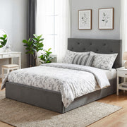Ottoman King Size Bed Frame With Lift Up Storage & Velvet Headboard for Organised Bedrooms, Dark Grey Homcom