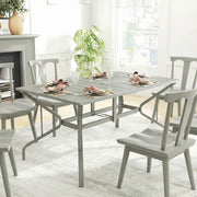 Garden Dining Table for 6 with Parasol Hole and Slatted Top Galvanised Steel Light Grey Outsunny
