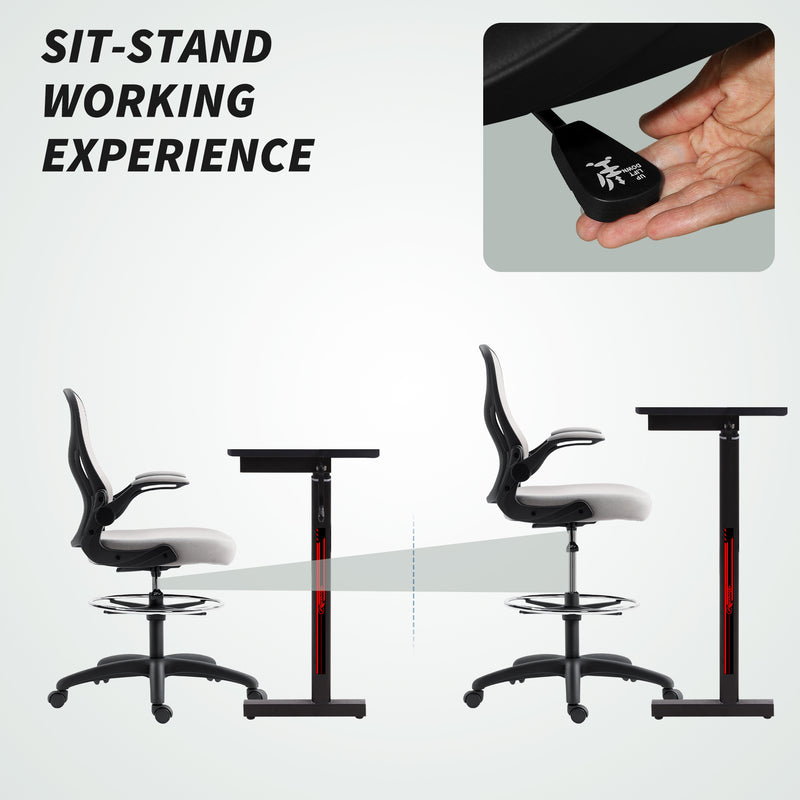 Ergonomic Mesh Standing Desk Chair with Lumbar Support and Flip Up Arms Grey