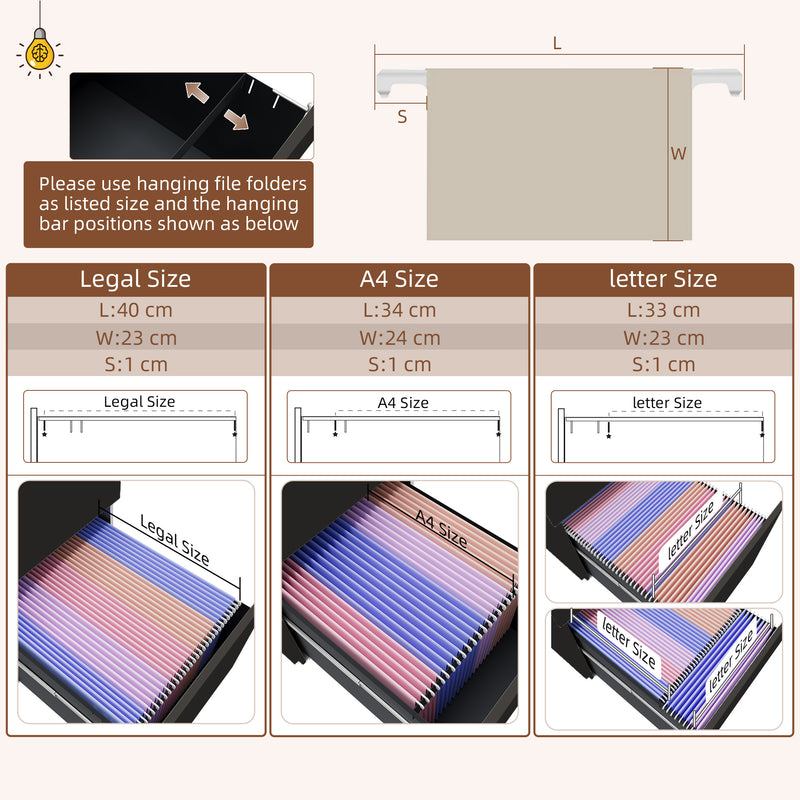 3 Drawer Steel Filing Cabinet With Lock For A4 Legal And Letter Files On Wheels, Black