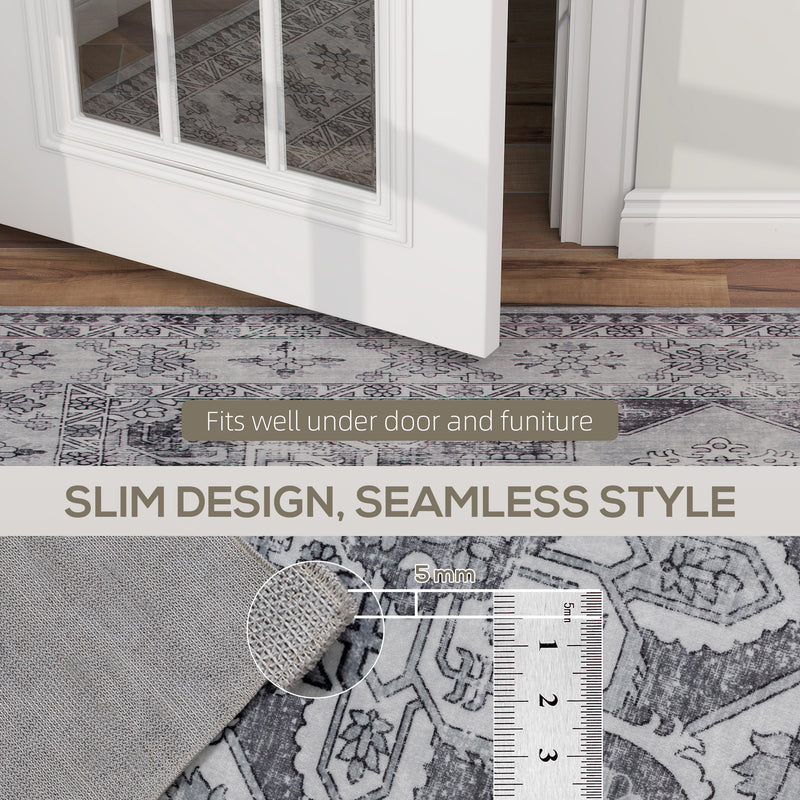 Large Vintage Area Rug for Living Room or Bedroom with Non Slip Backing Washable Grey