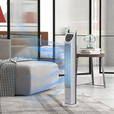 31 Inch Oscillating Tower Fan with Remote and Timer for Home or Office Use, Silver