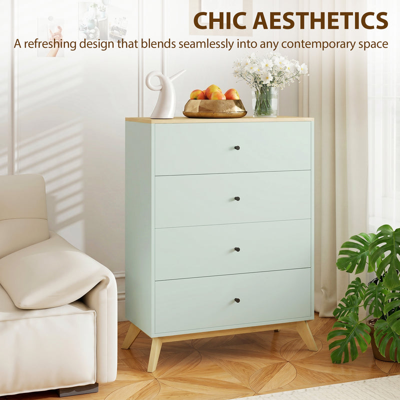 4 Drawer Bedroom Chest for Organised Clothes Storage with Easy Clean Surface Light Green Oak