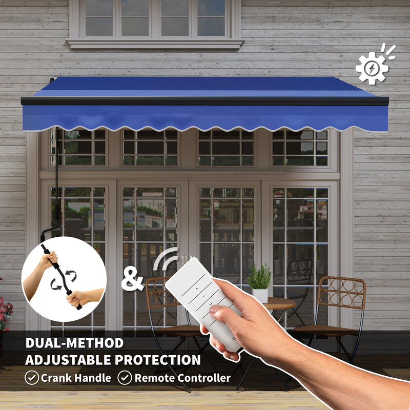 Blue 3 x 2.5m Electric Retractable Awning with LED Light and Remote Control by Outsunny