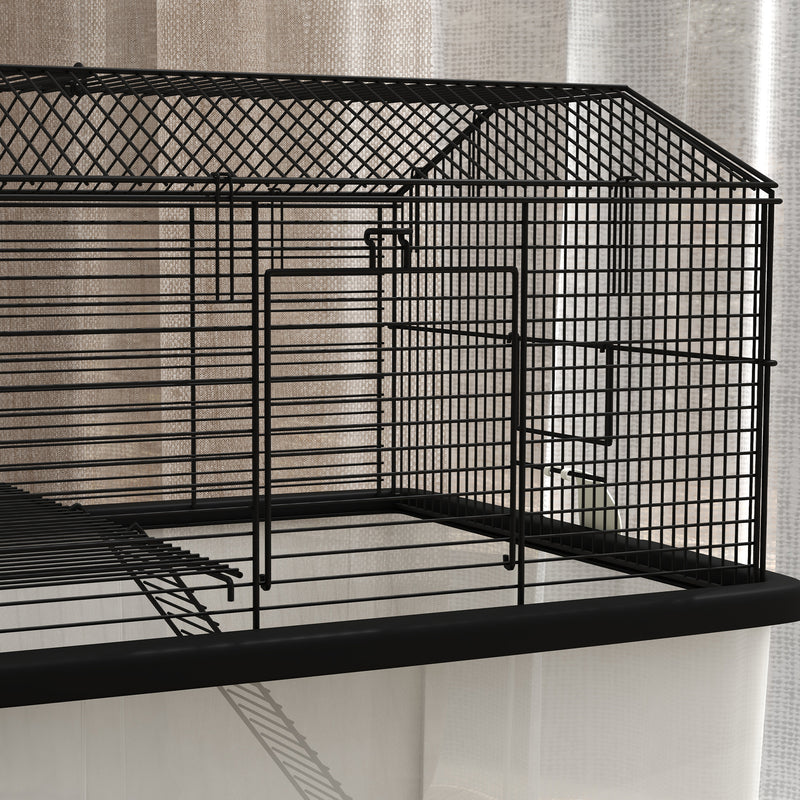 Two Tier Hamster Cage with Wheels Deep Base and Accessories for Small Pets, Grey