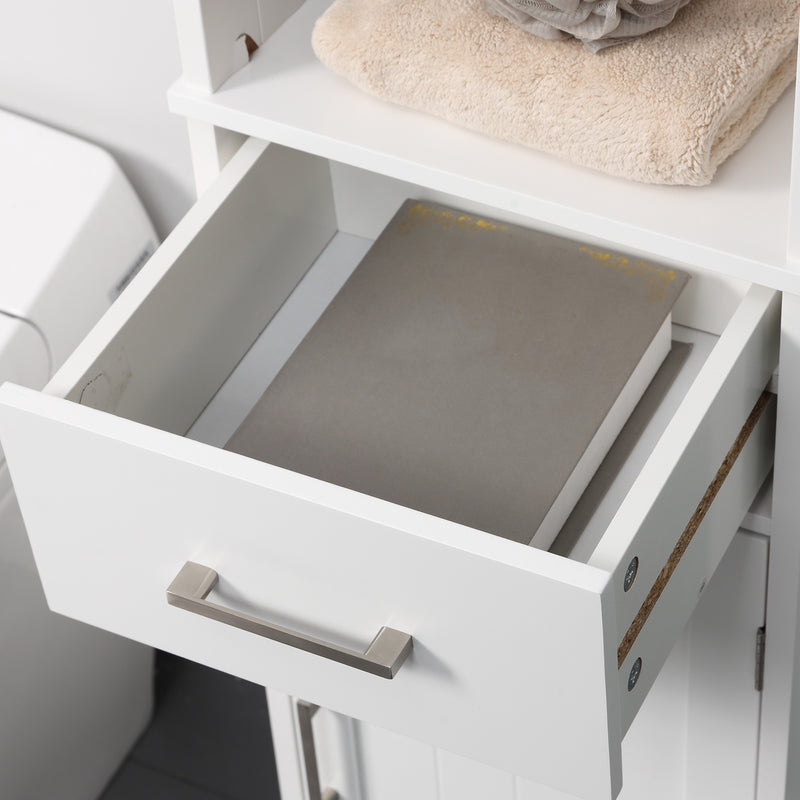 3 Piece White Bathroom Furniture Set Tall Storage Cabinet Sink Unit with Shelves and Drawers by kleankin