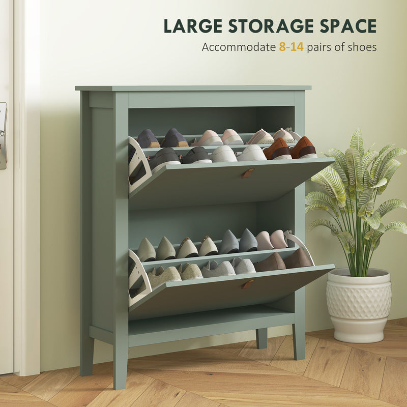 Green Modern Shoe Cabinet with Two Drawers for Hallway Storage