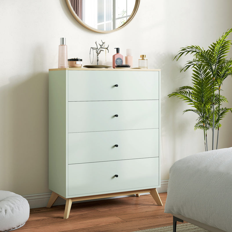 4 Drawer Bedroom Chest for Organised Clothes Storage with Easy Clean Surface Light Green Oak