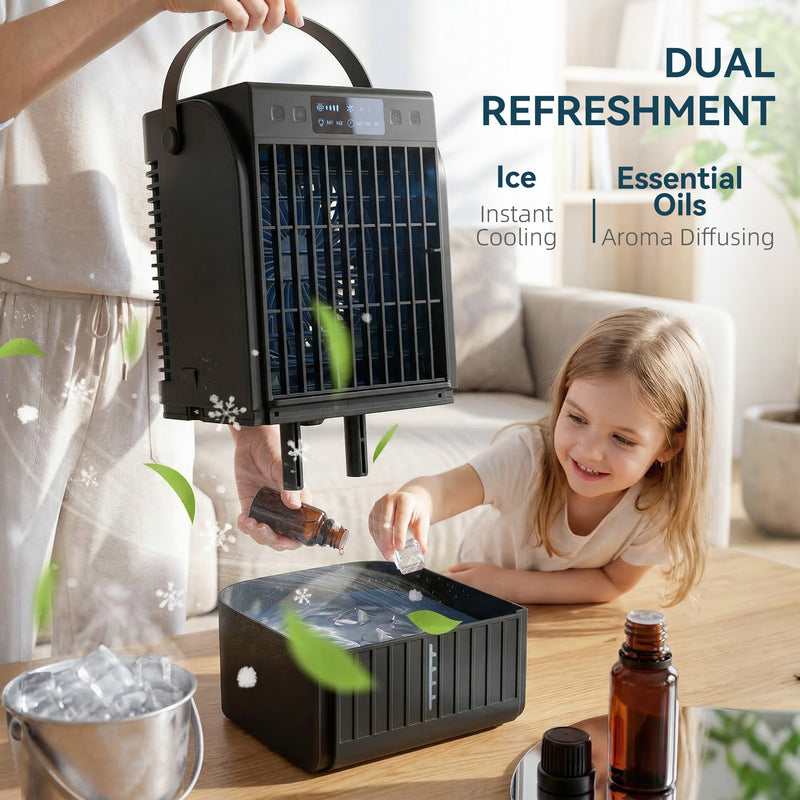 Portable Air Conditioner and Fan with Humidifier and LED Light for Bedrooms or Offices Black AOSOM