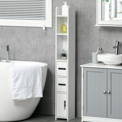 Tall Freestanding Bathroom Cabinet with Open Shelves and 3 Doors for Extra Storage White