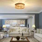 HOMCOM Crystal Ceiling Lights Set of 2, Modern Flush Chandeliers with Stainless Steel Base, Pendant Lights for Living Room Bedroom Dining Room, Silver Tone AOSOM