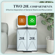 Double Indoor Kitchen Recycling Pedal Bin With Soft Close Lid Removable Buckets 40L by HOMCOM
