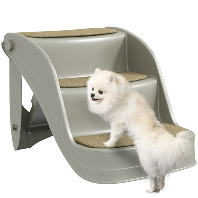 Foldable 3 Step Pet Stairs with Non Slip Mats for Small Dogs Ideal for Sofas and Beds Grey