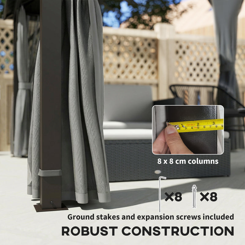 3x3m Metal Roof Garden Gazebo with Privacy Curtains and Mesh Sides for Year Round Shelter Grey