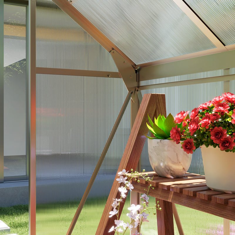 Walk In Polycarbonate Greenhouse With Aluminium Frame And Sliding Door 6x4ft Silver AOSOM
