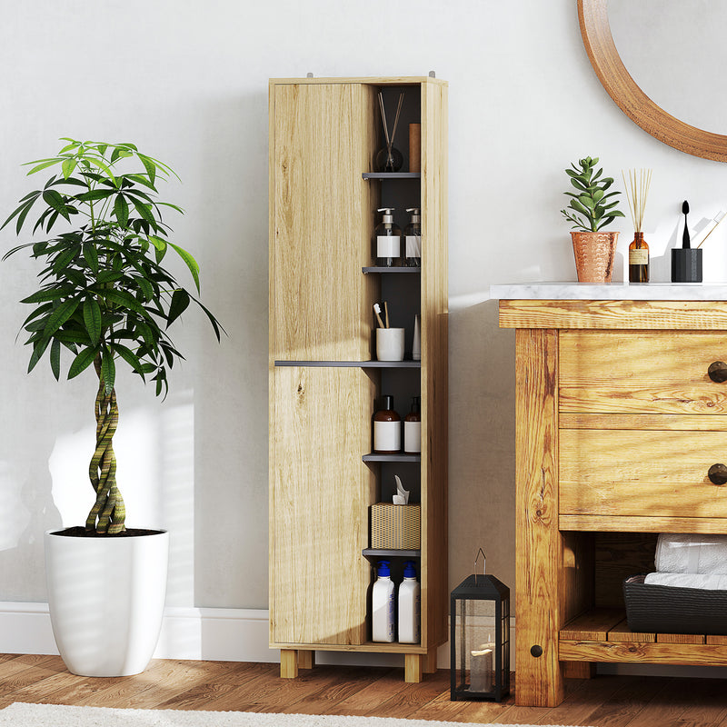 Slim Wooden Bathroom Cabinet With Multi-Storage by HOMCOM