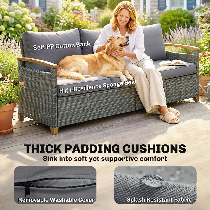 3 Seater Rattan Garden Sofa with Deep Cushions for Comfortable Outdoor Relaxing Grey