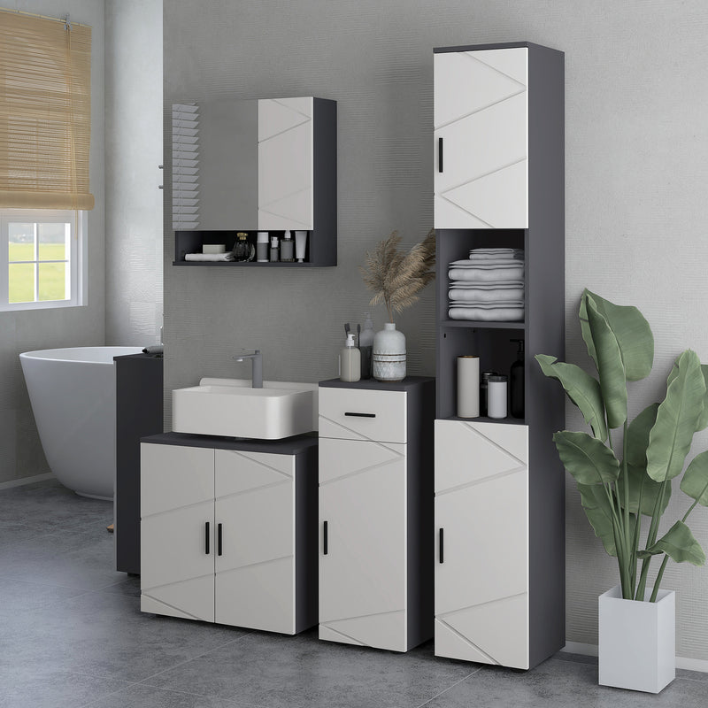 Under Sink Bathroom Cabinet with Shelf and Double Doors for Basin Storage Light Grey AOSOM