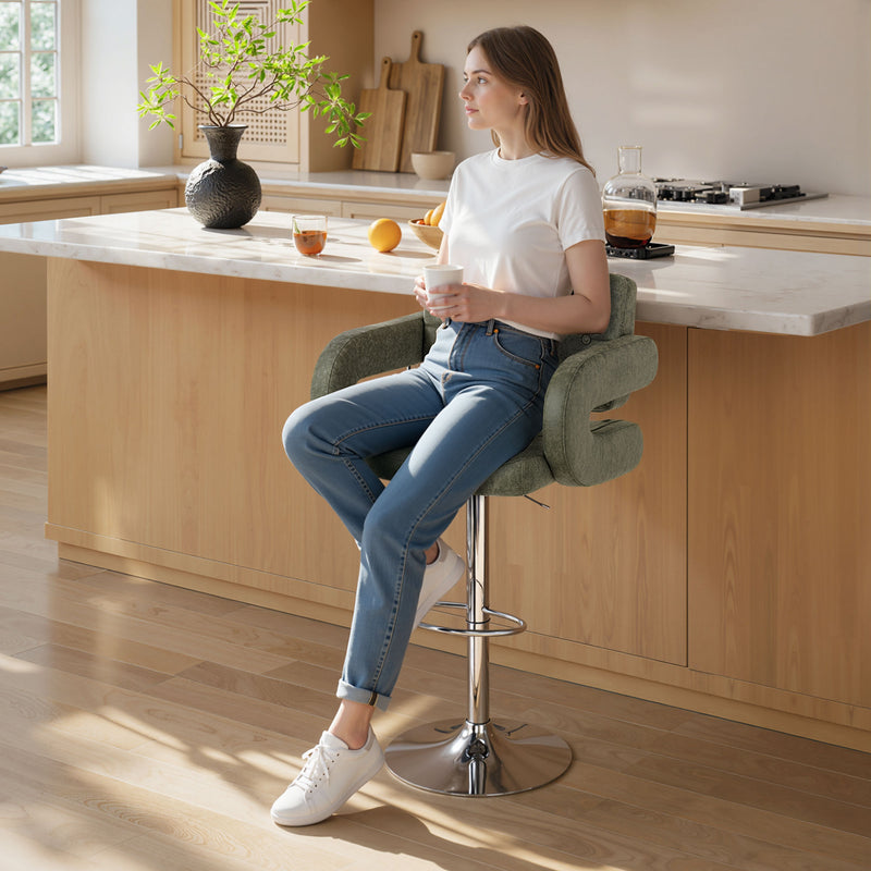 Height Adjustable Swivel Bar Stool with Backrest and Armrests for Home Kitchen Green
