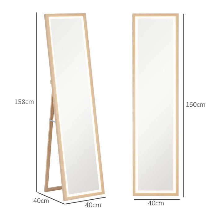 Full Length Mirror with Adjustable LED Light Oak Frame by HOMCOM