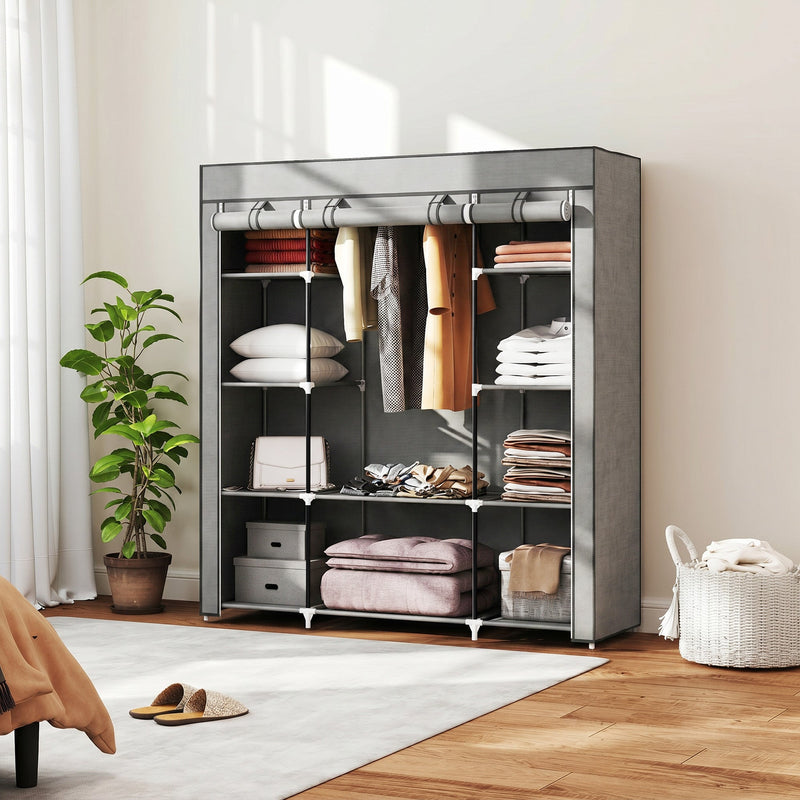Fabric Wardrobe with Hanging Rail and 10 Shelves for Easy Bedroom Storage