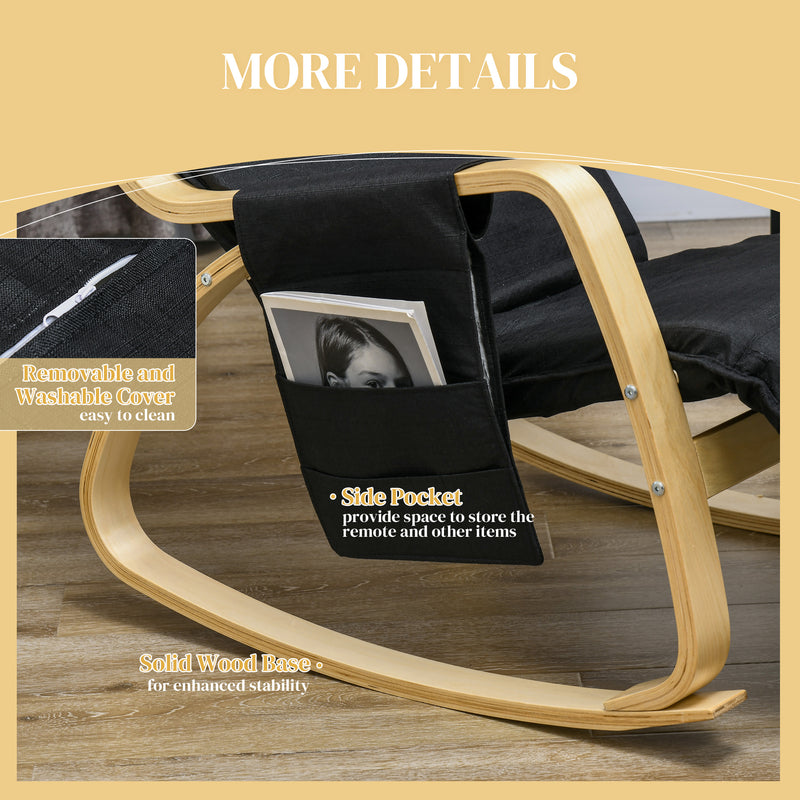 Reclining Rocking Lounge Chair with Footrest Pillow and Side Pocket for Home Relaxation Black