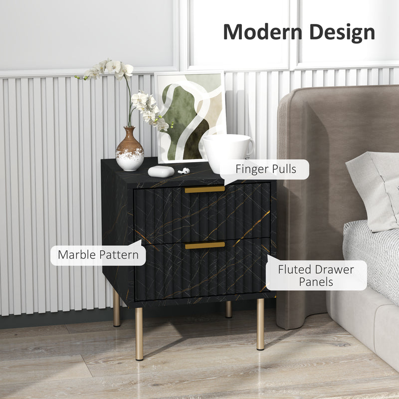 Sideboard and Nightstand Set for Organised Living or Bedroom Storage Black Marble Effect