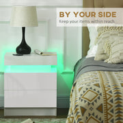 LED Bedside Table with White High Gloss Front and 2 Drawers for Bedroom or Lounge